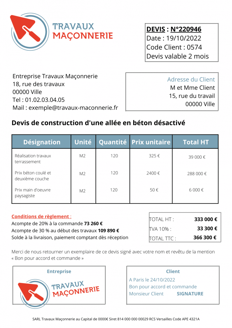 Devis de construction d'une allée en béton désactivé  Conseils et